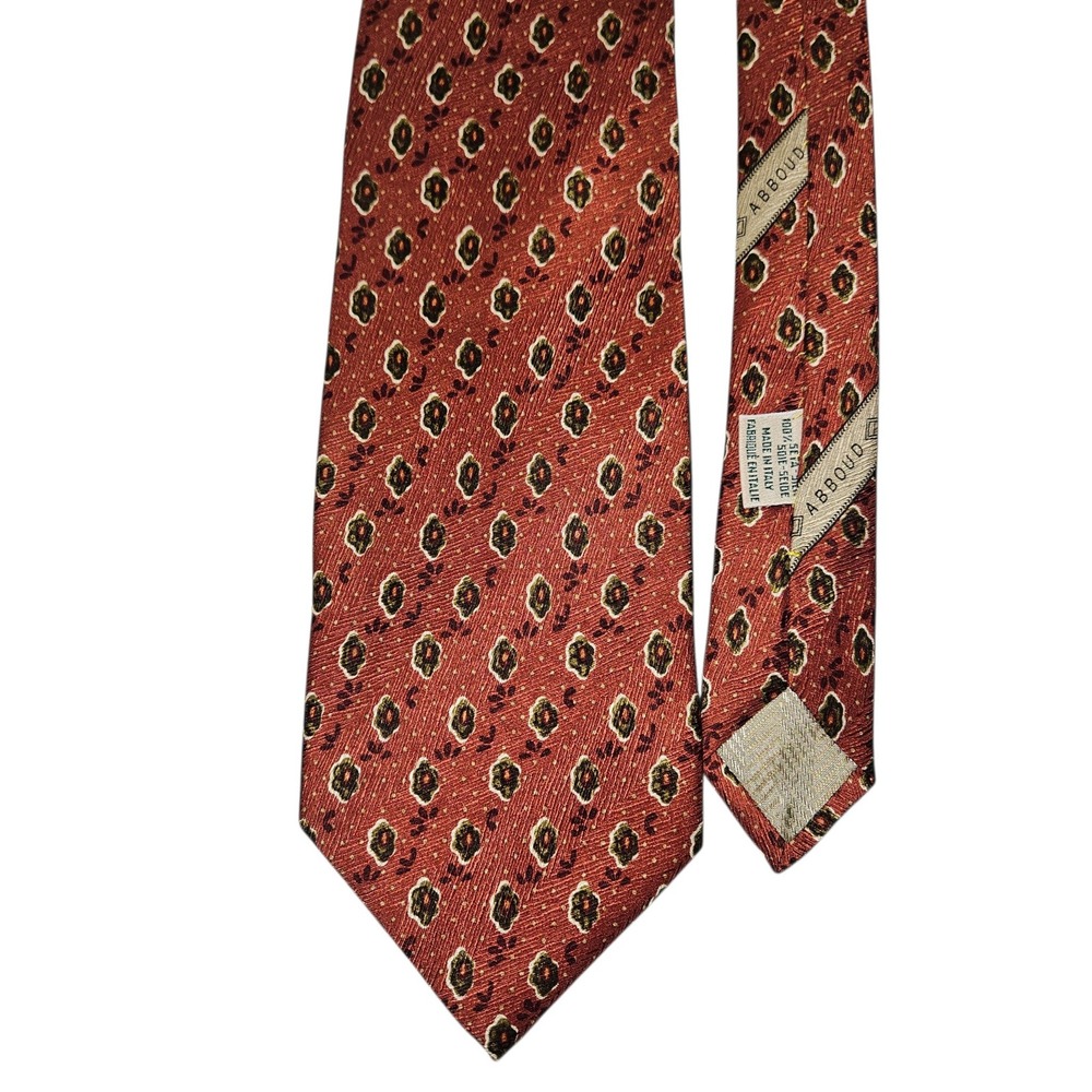 Joseph Abboud VTG Geometric Medallion Silk Tie Rust Red Made in Italy Sz OS
